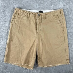 J Crew Shorts Mens 33 Khaki Flat Front Cutoff Raw Hem Classic Fit Chino Cotton